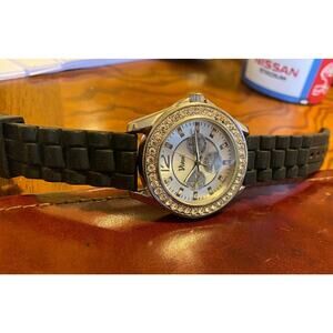 Women's 40mm Silver Tone Vivani Watch with Crystal Accents, Poly Band